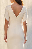 V-Neck Ivory Short Sleeves Short Bodycon Work Dress