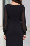 Square Neck Black Long Sleeves Short Bodycon Work Dress