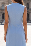 Blue Beaded Shawl Lapel Double Breasted Short Blazer Dress
