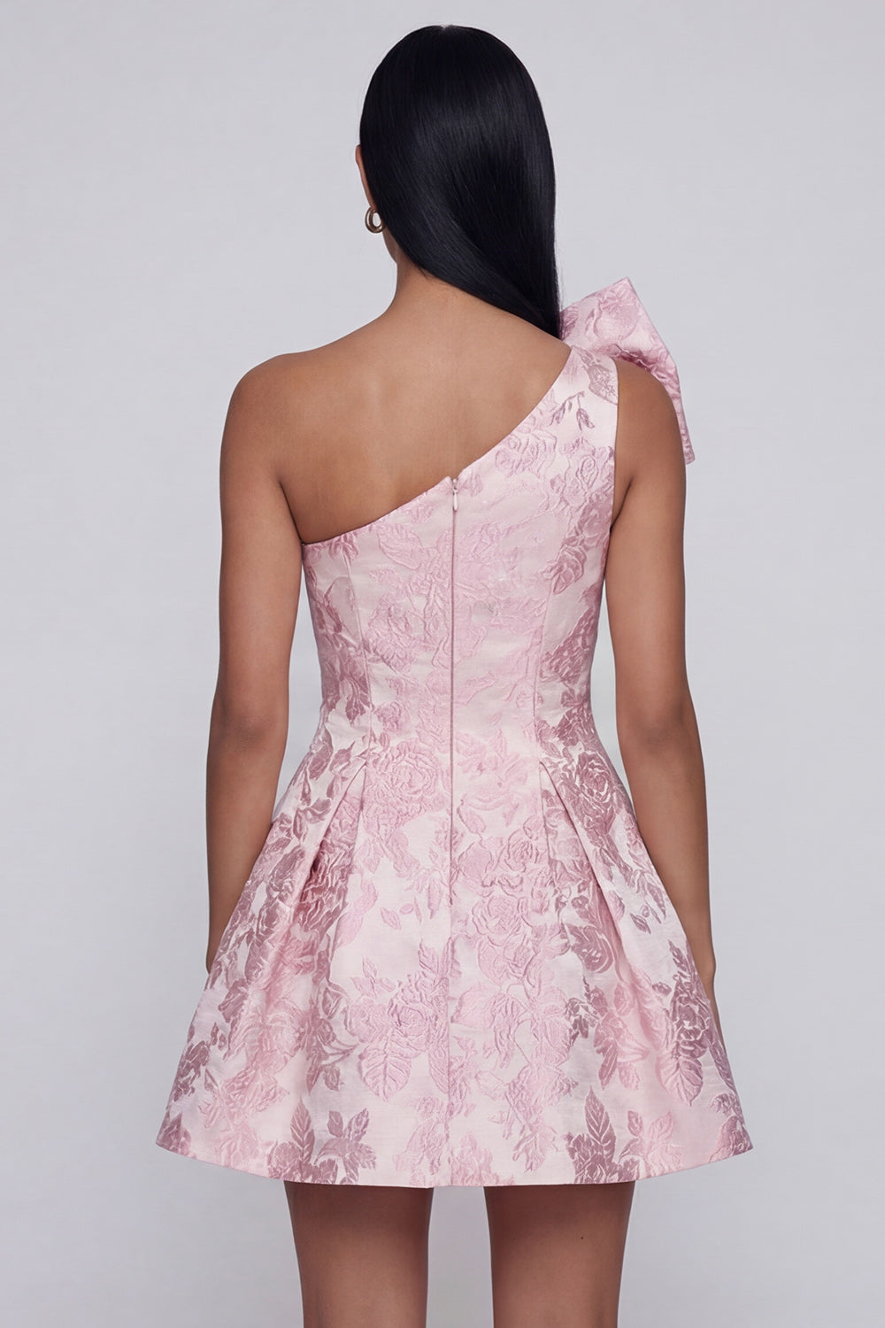 Pink A Line Short Floral One Shoulder Wedding Guest Dress with Bow