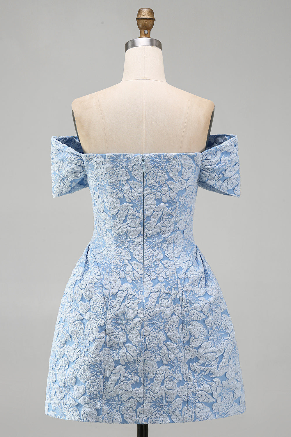 Blue A Line Short Floral Off the Shoulder Wedding Guest Dress with Bow