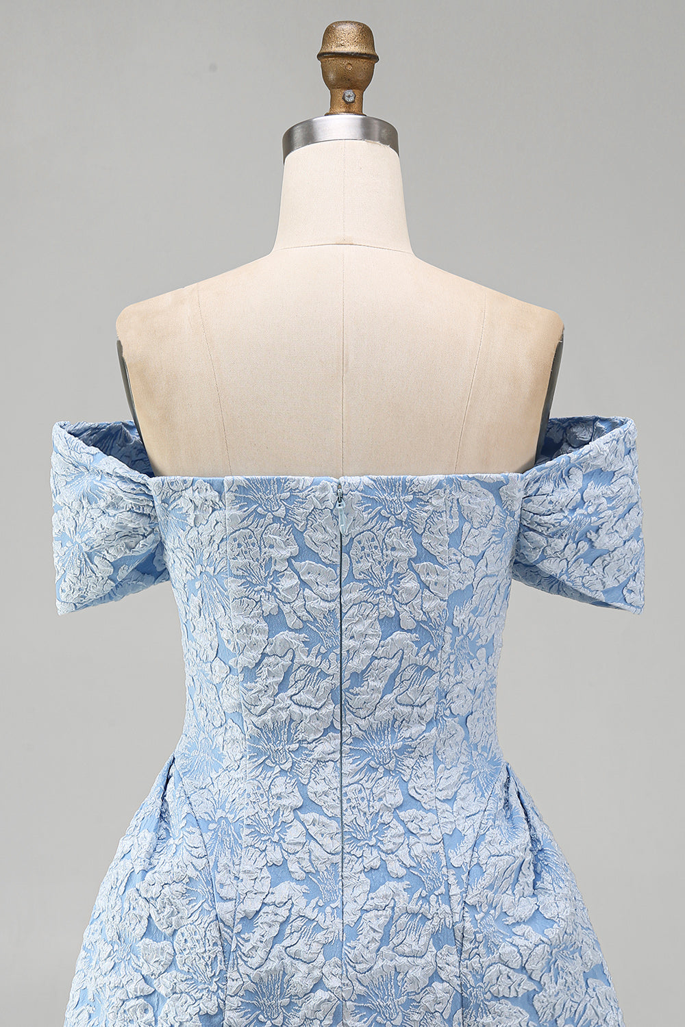 Blue A Line Short Floral Off the Shoulder Wedding Guest Dress with Bow