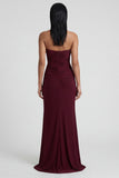 Burgundy Strapless Ruched Long Mermaid Formal Dress with Slit