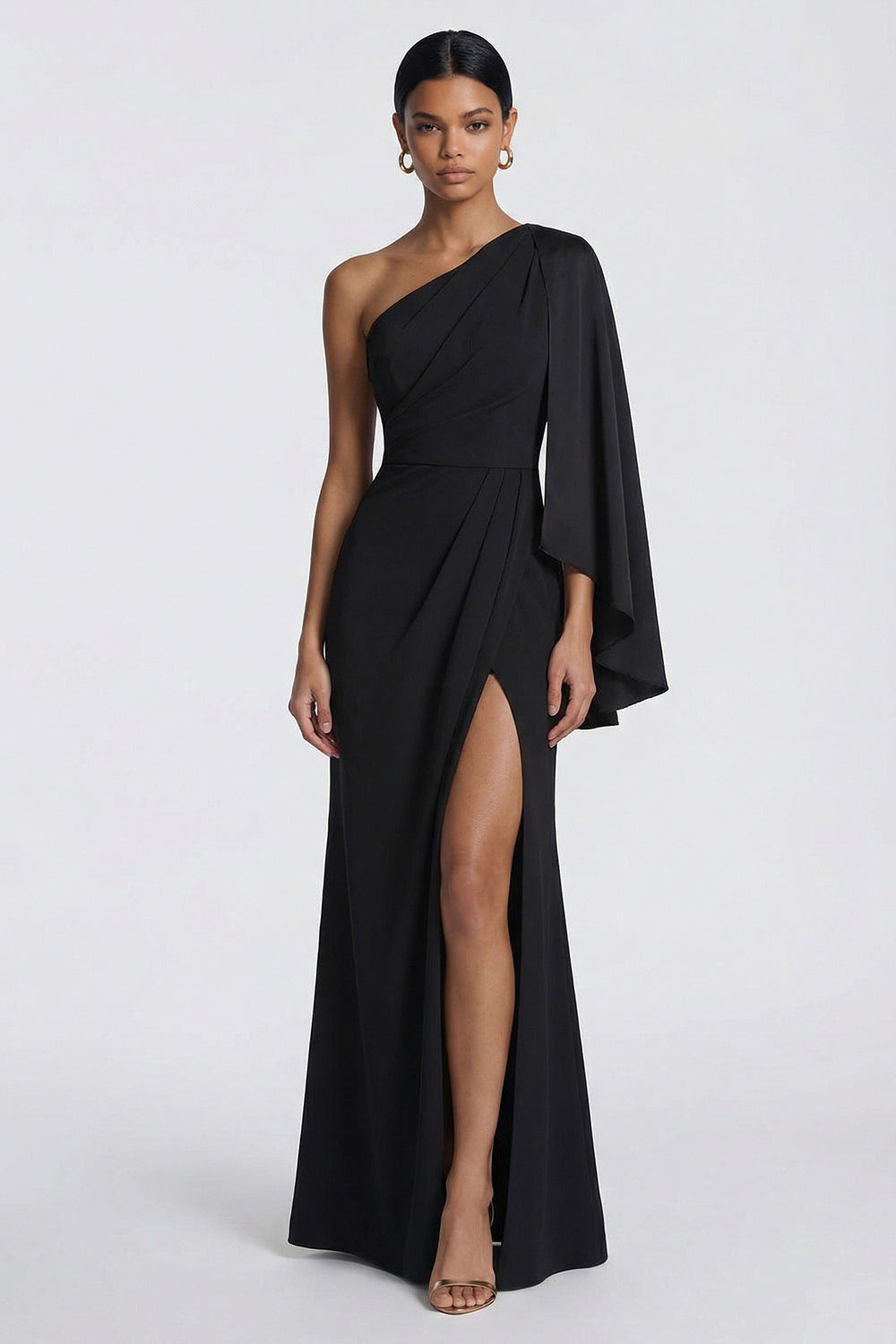 Mermaid One Shoulder Black Ruched Long Formal Dress