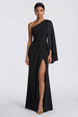 Mermaid One Shoulder Black Ruched Long Formal Dress