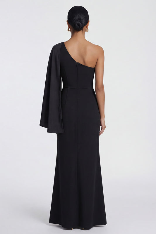 Mermaid One Shoulder Black Ruched Long Formal Dress