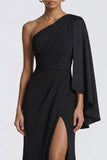 Mermaid One Shoulder Black Ruched Long Formal Dress