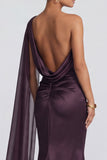 Cabernet One Shoulder Ruched Long Mermaid Formal Dress with Side Cape