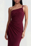 Burgundy One Shoulder Ruched Long Mermaid Formal Dress