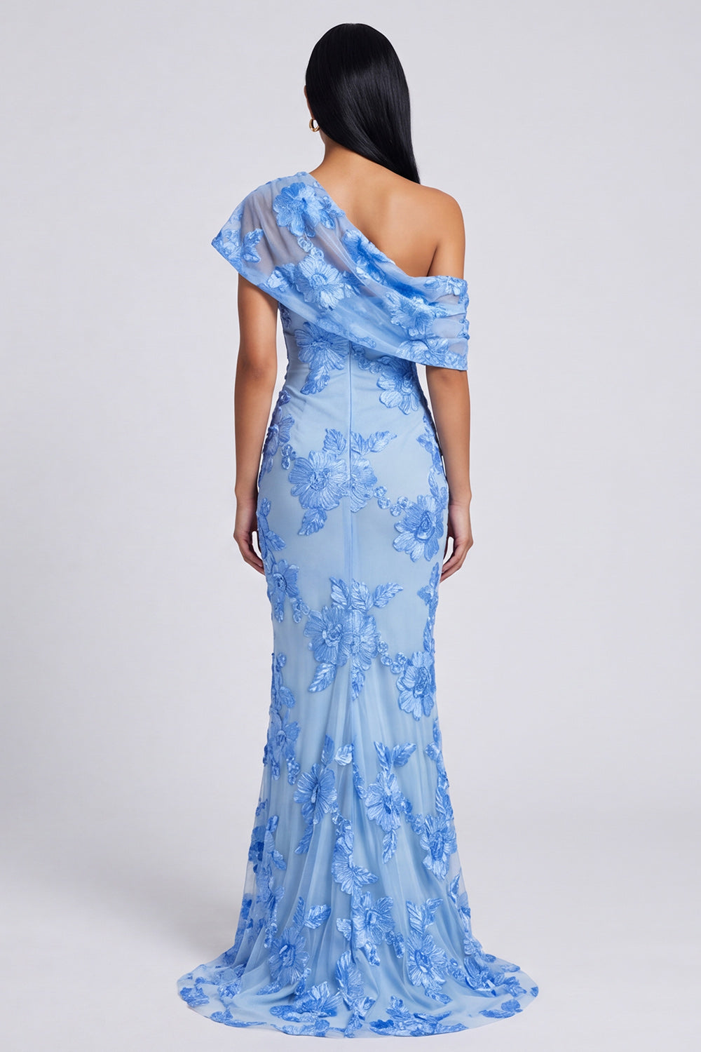 Floral Butter Yellow One Shoulder Ruched Long Mermaid Formal Dress