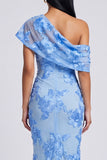Floral Butter Yellow One Shoulder Ruched Long Mermaid Formal Dress