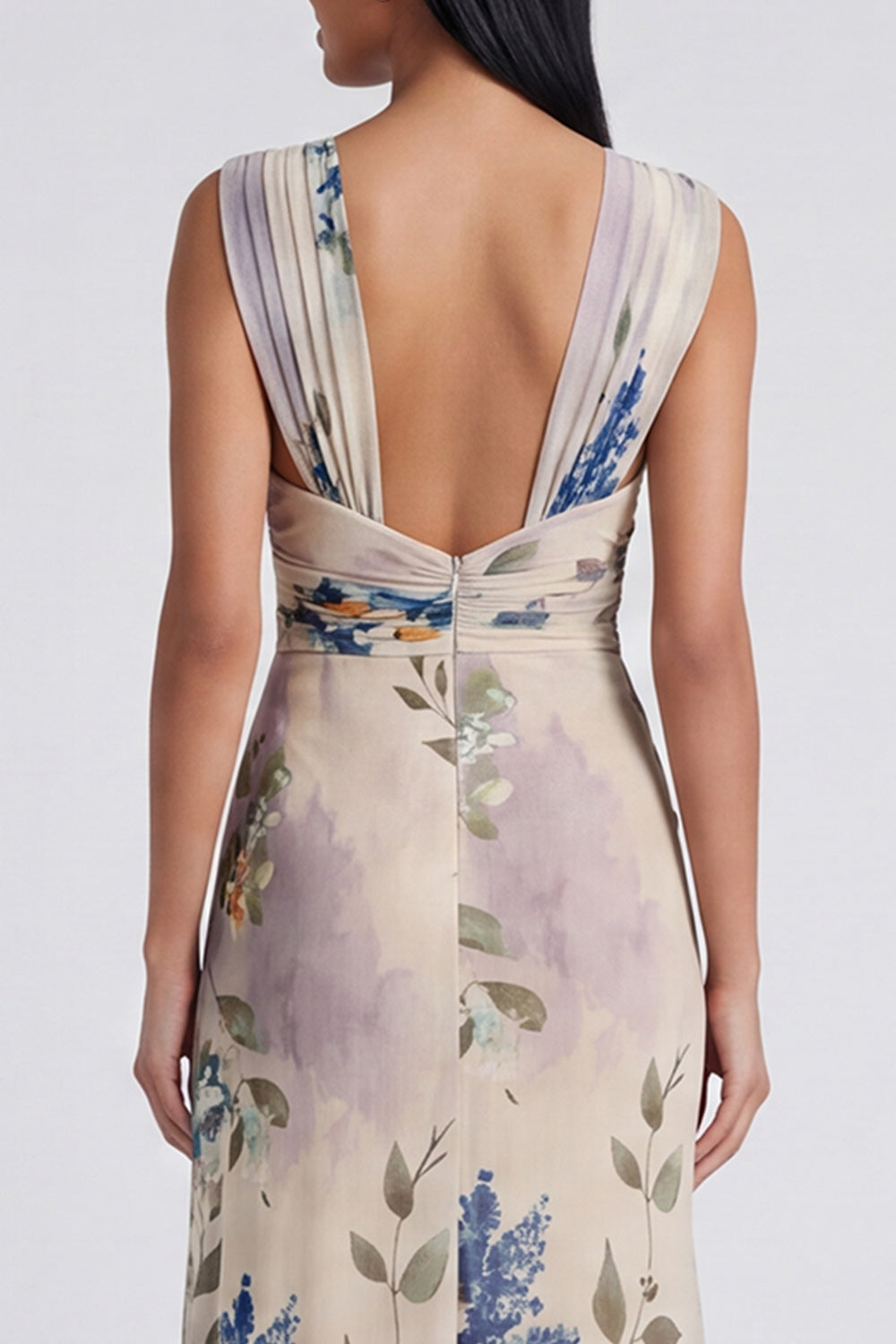 Ivory Floral Ruched Long Mermaid Formal Dress with Slit