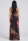 Ivory Strapless Floral Ruched Long A Line Formal Dress with Slit