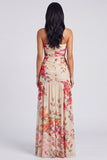 Ivory Strapless Floral Ruched Long A Line Formal Dress with Slit