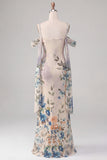 Black Off the Shoulder Floral Ruched Beaded Long Mermaid Formal Dress with Cape