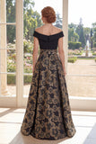 Black Floral Off the Shoulder A Line Long Mother of the Bride Dress