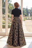 Black Floral Notched Lapel A Line Long Mother of the Bride Dress with Bow