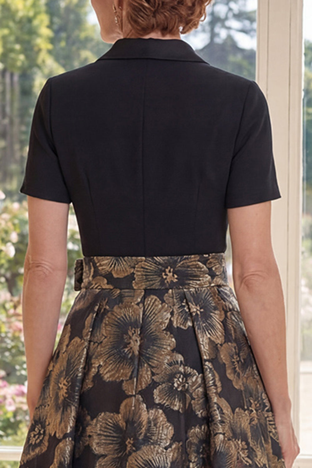 Black Floral Notched Lapel A Line Long Mother of the Bride Dress with Bow