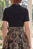 Black Floral Notched Lapel A Line Long Mother of the Bride Dress with Bow