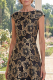 Bateau Neck Black Floral A Line Maxi Mother of the Bride Dress