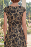 Bateau Neck Black Floral A Line Maxi Mother of the Bride Dress