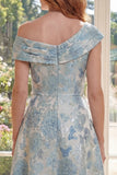 Blue Floral One Shoulder A Line Maxi Mother of the Bride Dress