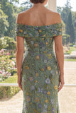 Mermaid Long Off the Shoulder Green Floral Mother of the Bride Dress