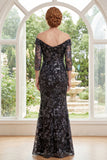 Sparkly Black Floral Mermaid Ruched Long Mother of the Bride Dress