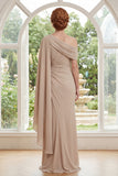Sheath Ruched Long Champagne Mother of the Bride Dress with Ruffles