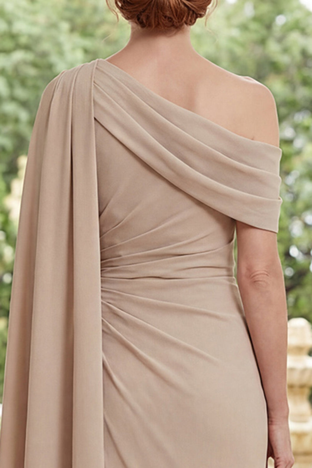 Sheath Ruched Long Champagne Mother of the Bride Dress with Ruffles