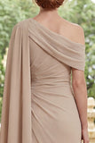 Sheath Ruched Long Champagne Mother of the Bride Dress with Ruffles