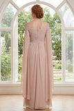 Long Ruffled Champagne Sheath Ruched Mother of the Bride Dress with Cape