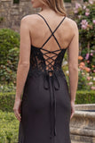 Spaghetti Straps Long Mermaid Black Formal Dress with Lace