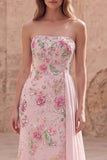 Beaded Floral Mermaid Sparkly Pink Long Formal Dress with Side Cape