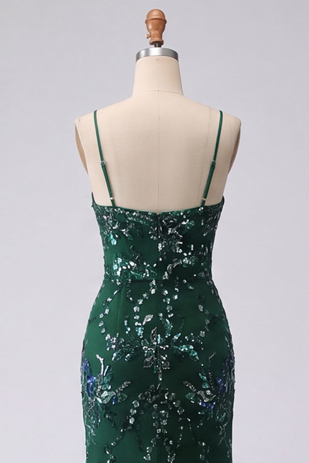 V-Neck Sparkly Dark Green Long Mermaid Floral Beaded Prom Dress with Slit