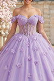 Lilac Floral Long Corset Off the Shoulder Princess Quinceanera Dress with Pearls