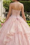 Sparkly Pink Princess Sequin Beaded Long Corset Quinceanera Dress with Ruffles