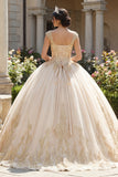 Champagne Princess Appliqued Long Quinceanera Dress