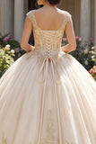 Champagne Princess Appliqued Long Quinceanera Dress