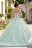 Off the Shoulder Light Green Princess Floral Long Quinceanera Dress with Lace