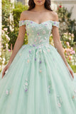 Off the Shoulder Light Green Princess Floral Long Quinceanera Dress with Lace
