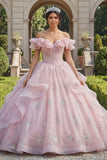 Pink Princess Sequin Long Ruched Quinceanera Dress with Ruffles