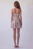Sparkly Blush A Line Spaghetti Straps Floral Beaded Short Cocktail Dress