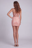 Sparkly Watermelon Tight Short Beaded Corset Cocktail Dress