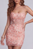 Sparkly Watermelon Tight Short Beaded Corset Cocktail Dress
