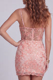 Sparkly Watermelon Tight Short Beaded Corset Cocktail Dress
