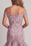 Off the Shoulder Sparkly Lilac Beaded Short Cocktail Dress with Ruffles