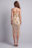 Sparkly Apricot Floral Beaded Short Cocktail Dress with Fringes
