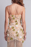 Sparkly Apricot Floral Beaded Short Cocktail Dress with Fringes