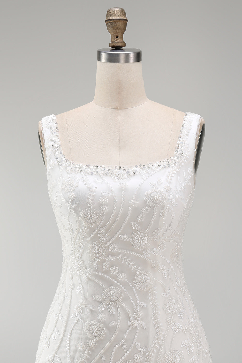 Sparkly White Beaded Thick Straps Floral Tight Short Cocktail Dress